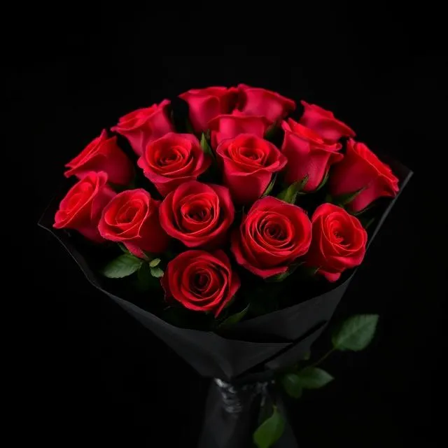 Red Rose Classic: deep red roses hand-tied in sleek black wrapping, by Florist Hong Kong