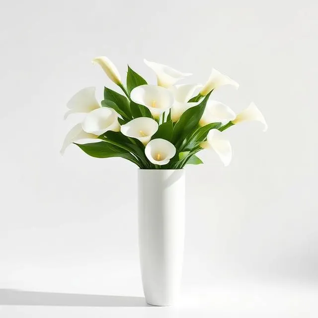 Calla Lily Elegance: white calla lilies standing tall in a slim white vase, by Florist Hong Kong